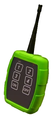 A remote control base station with 6 buttons.
